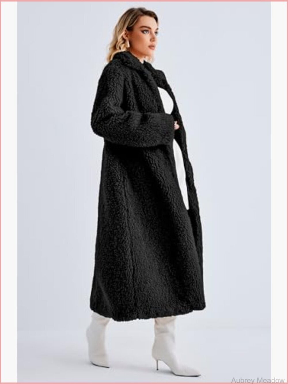 Faux Fur Open Front Long Cardigan Coat Winter Fuzzy Fleece Jacket Overcoat with - Picture 3 of 6